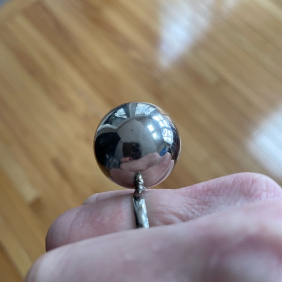 Large Silver Orb Ball Ring/ Adjustable - Picture 5 of 6